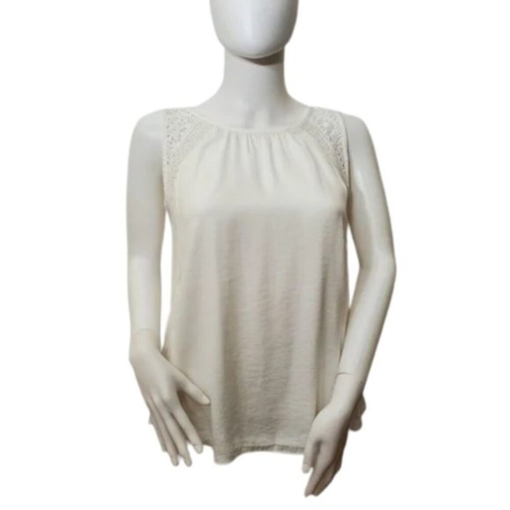 LOFT Women Tank Top XS White Lace Trim Sleeveless Soft Casual Blouse Top - Picture 5 of 7